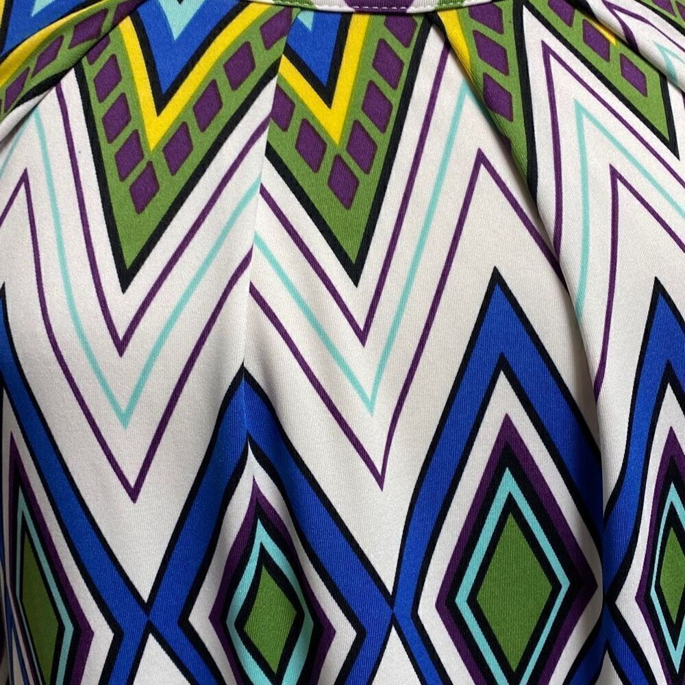 Voir Voir Multi Color Pleated Neck Dress Size 8 - Picture 3 of 7